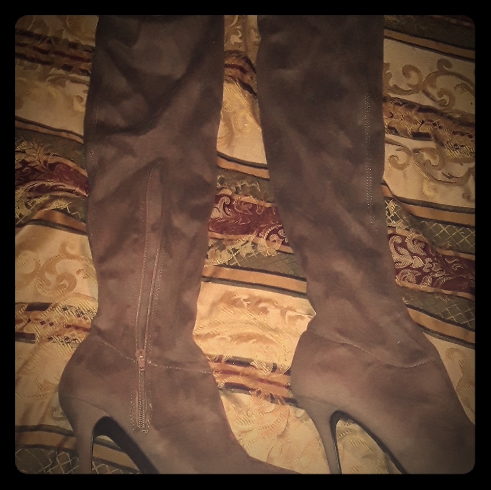 Taupe thigh high boots